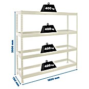 Simonrack Ecoforte Estantería para cargas pesadas (Al x An x Pr: 200 x 180 x 75 cm, Capacidad de carga por balda: 400 kg, Número de baldas: 4 ud., Inserción, Blanco, Bandejas no incluidas) | BAUHAUS