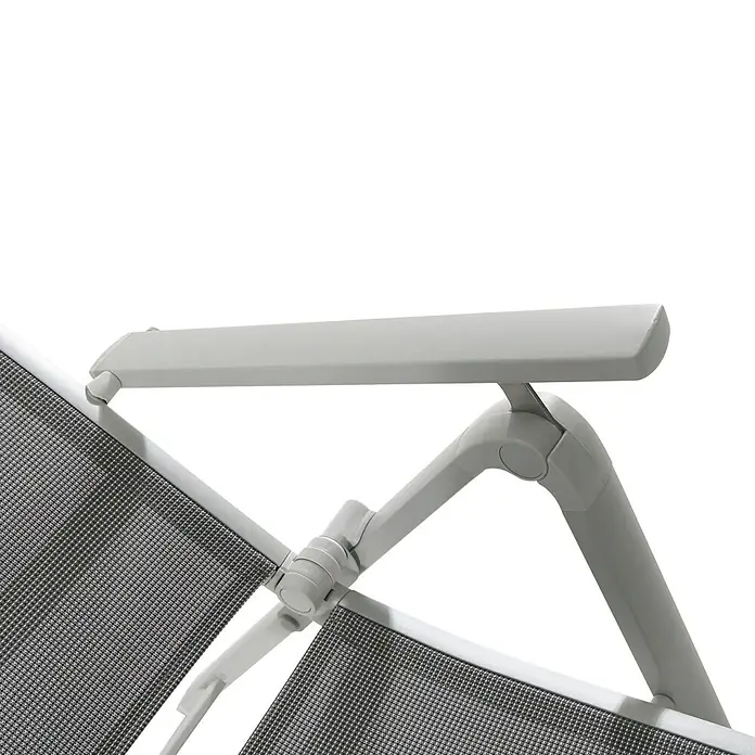 Sunfun Hannah Sillón de posiciones - 67 x 60 x 110 cm, Gris, Apilable - Primer plano de una tumbona de aluminio ajustable con revestimiento textil gris, ideal para horas de relajación al aire libre.