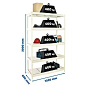 Simonrack Ecoforte Estantería para cargas pesadas Metal (Al x An x Pr: 200 x 120 x 60 cm, Capacidad de carga por balda: 400 kg, Número de baldas: 5 ud., Inserción, Blanco/Galvanizado) | BAUHAUS