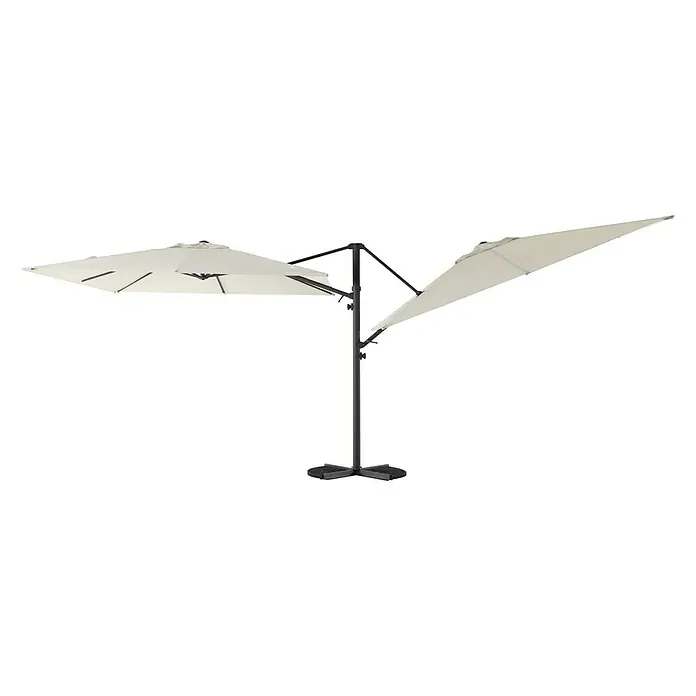 Sunfun Parasol de jardín Doble Ligurien - Crudo, Diámetro de cobertura: 290 cm - Una sombrilla doble de color crema con estructura negra, que proporciona sombra y protección contra el sol.