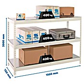 Simonrack Ecoforte Estantería para cargas pesadas Metal (Al x An x Pr: 200 x 150 x 75 cm, Capacidad de carga por balda: 400 kg, Número de baldas: 3 ud., Inserción, Blanco/Galvanizado) | BAUHAUS
