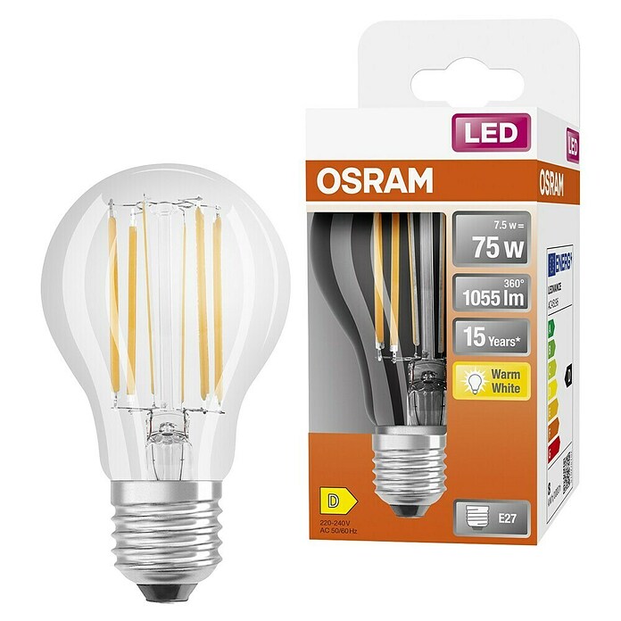 Osram LED-Leuchtmittel Retrofit Classic A (8 W, E27, A60, Warmweiß, Nicht Dimmbar, Klar)