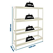 Simonrack Ecoforte Estantería para cargas pesadas (Al x An x Pr: 200 x 120 x 75 cm, Capacidad de carga por balda: 400 kg, Número de baldas: 4 ud., Inserción, Blanco, Bandejas no incluidas) | BAUHAUS
