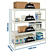 Simonrack Ecoforte Estantería para cargas pesadas Metal (Al x An x Pr: 200 x 150 x 45 cm, Capacidad de carga por balda: 400 kg, Número de baldas: 4 ud., Inserción, Blanco/Galvanizado) | BAUHAUS