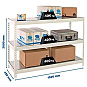 Simonrack Ecoforte Estantería para cargas pesadas Metal (Al x An x Pr: 200 x 150 x 45 cm, Capacidad de carga por balda: 400 kg, Número de baldas: 3 ud., Inserción, Blanco/Galvanizado) | BAUHAUS