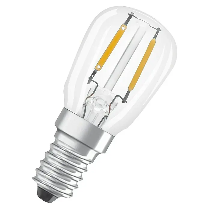 Osram LED-Lampe - E14, Nicht Dimmbar, Warmweiß, 110 lm, 10 W - Kompakte LED-Glühbirne mit klarem Glas, sichtbaren gelben Filamenten und silbernem E14-Schraubsockel.