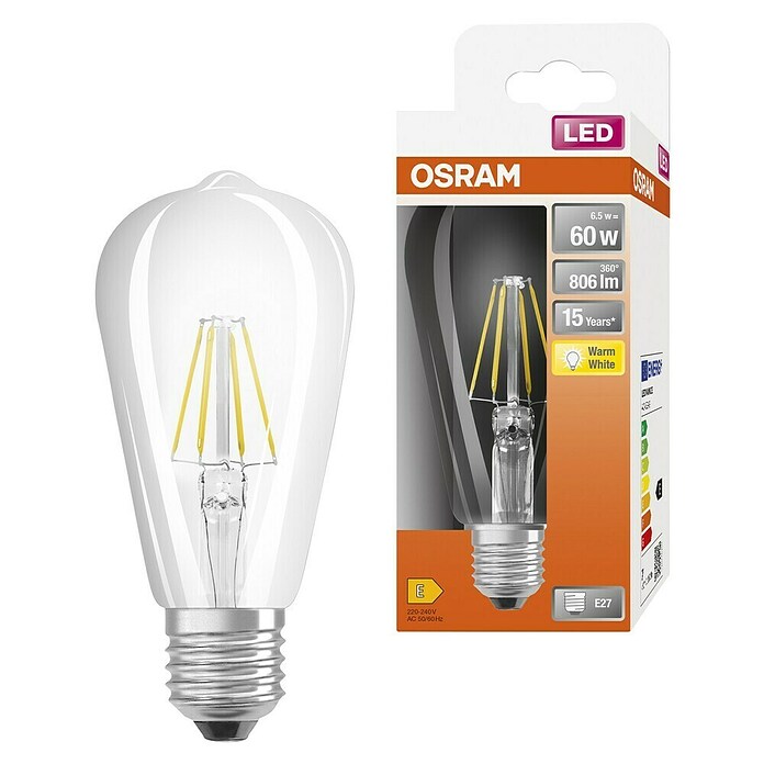 Osram LED-Leuchtmittel Retrofit Classic ST (6 W, E27, Warmweiß, Klar)