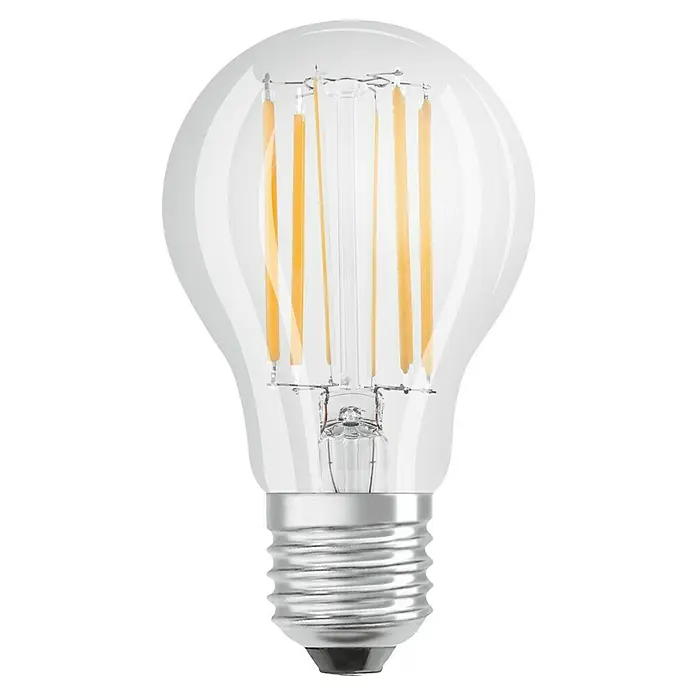 Osram Star LED-Lampe Glühlampenform E27 matt - E27, Nicht Dimmbar, Kaltweiß, 1.055 lm, 7,5 W - Klare LED-Filament-Glühbirne mit E27-Schraubsockel und sichtbaren gelblichen Filamenten.