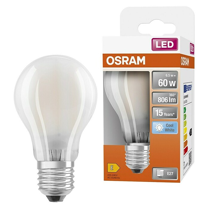Osram Star LED-Leuchtmittel (7 W, E27, Lichtfarbe: Kaltweiß, Nicht Dimmbar, Birnenform)