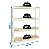 Simonrack Ecoforte Estantería para cargas pesadas Chipboard (Al x An x Pr: 200 x 120 x 60 cm, Capacidad de carga por balda: 400 kg, Número de baldas: 4 ud., Inserción, Blanco/Madera) | BAUHAUS