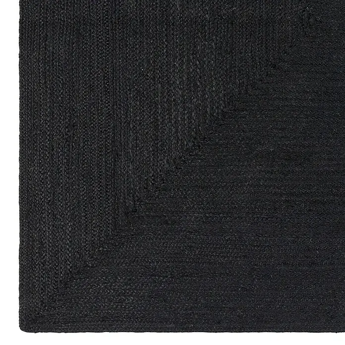 Alfombra de yute Nazar - Multicolor, 230 x 160 cm - Primer plano de una alfombra negra, destacando su textura y elaboración para un toque elegante en espacios modernos.