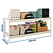 Simonrack Ecoforte Estantería para cargas pesadas Metal (Al x An x Pr: 90 x 150 x 45 cm, Capacidad de carga por balda: 400 kg, Número de baldas: 2 ud., Inserción, Blanco/Galvanizado) | BAUHAUS