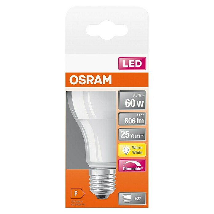 Osram LED-Leuchtmittel Superstar Classic A (8,8 W, E27, Warmweiß, 806 lm, Energieeffizienzklasse: A+)
