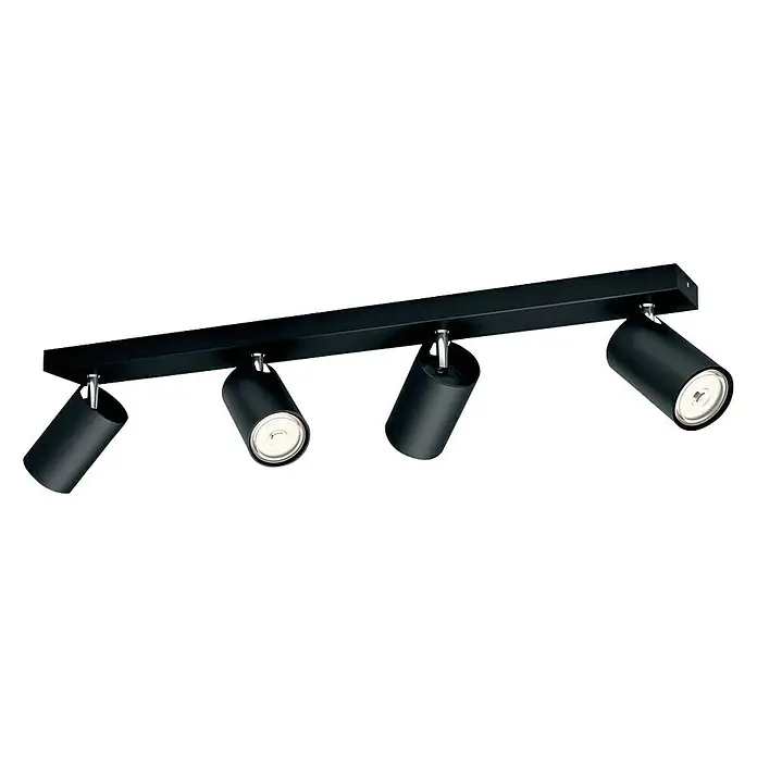 Philips Regleta Kosipo - 5,5 W, L x An x Al: 9,2 x 62,8 x 11,8 cm, Negro, GU10, 4 ud. - Lámpara de techo negra con cuatro focos. Los focos están montados en un riel rectangular y son ajustables para iluminación dirigida.