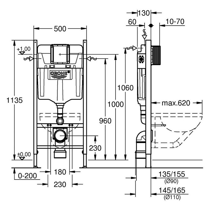 Grohe Rapid SL Projekt WC-Vorwandelement (16,5 x 50 x 113 cm, Pulverbeschichtet)