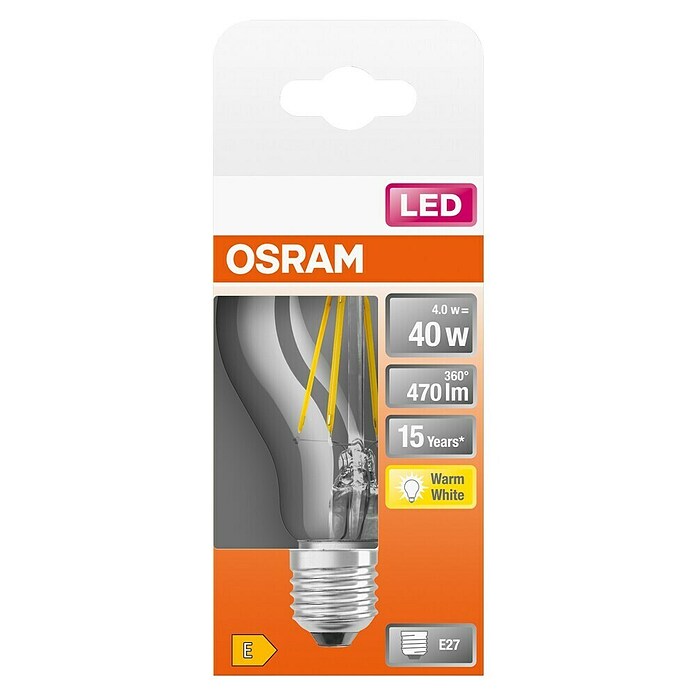 Osram LED-Leuchtmittel Retrofit Classic A (4 W, E27, A60, Warmweiß, Nicht Dimmbar, Klar)
