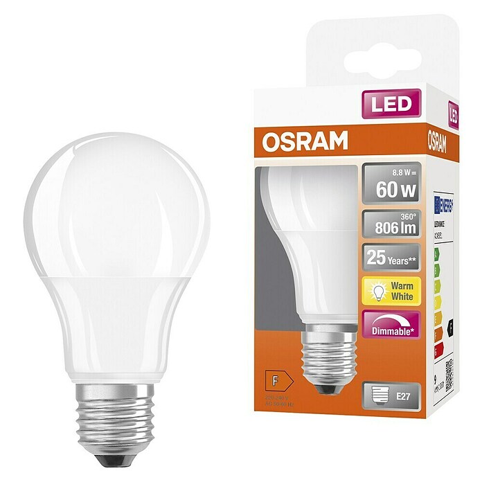 Osram LED-Leuchtmittel Superstar Classic A (8,8 W, E27, Warmweiß, 806 lm, Energieeffizienzklasse: A+)