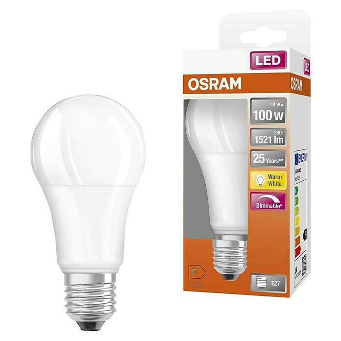 Osram LED-Leuchtmittel Superstar Classic A (14,5 W, E27, Warmweiß, Dimmbar, Matt, Energieeffizienzklasse: A+)