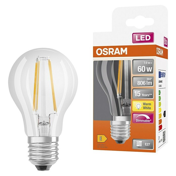 Osram LED žarulja Retrofit Classic A  (E27, Može se prigušiti, Topla bijela, 806 lm, 7 W) | BAUHAUS