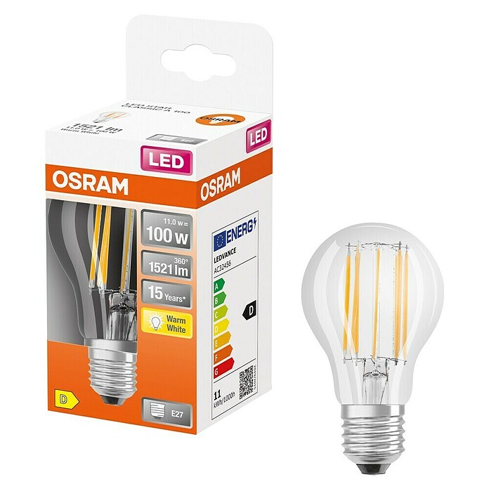 Osram LED-Leuchtmittel Retrofit Classic A (12 W, E27, A60, Warmweiß, Nicht Dimmbar, Klar)