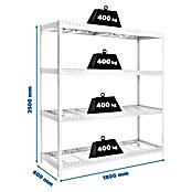 Simonrack Ecoforte Estantería para cargas pesadas Rex (Al x An x Pr: 250 x 180 x 60 cm, Capacidad de carga por balda: 400 kg, Número de baldas: 4 ud., Inserción, Blanco, Bandejas no incluidas) | BAUHAUS