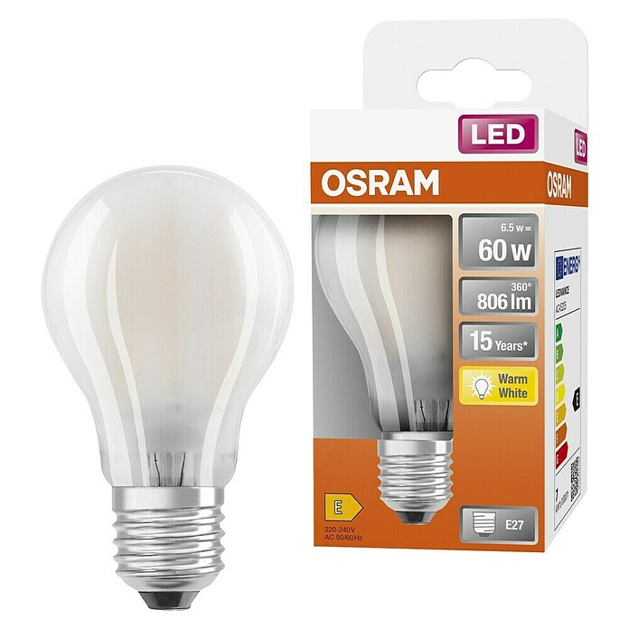 Osram LED-Leuchtmittel Retrofit Classic A (8 W, E27, A60, Warmweiß, Nicht Dimmbar, Matt)