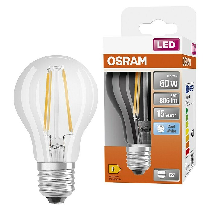 Osram Star LED-Lampe Glühlampenform E27 klar (E27, Nicht Dimmbar, Kaltweiß, 806 lm, 7 W) | BAUHAUS