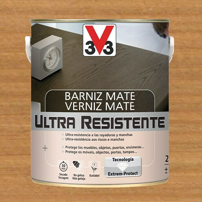 V33 Barniz para madera Mate Ultra Resistente (Roble oscuro, Mate, 2,5 l)