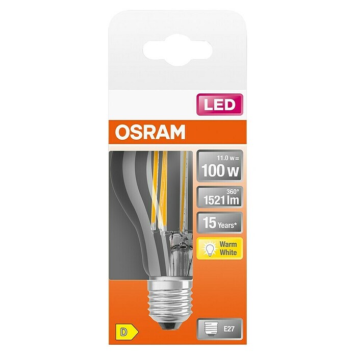 Osram LED-Leuchtmittel Retrofit Classic A (12 W, E27, A60, Warmweiß, Nicht Dimmbar, Klar)