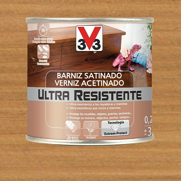 V33 Barniz para madera Satinado Ultra Resistente (Cerezo, Satinado, 750 ml)