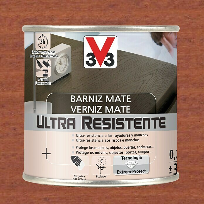V33 Barniz para madera Satinado Ultra Resistente (Incoloro, Satinado, 250  ml)