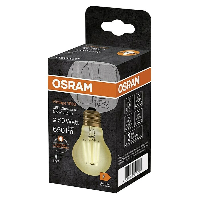 Osram LED svetlobni vir Vintage Edition 1906 oblike E27  (E27, Ni mogoče zatemniti, Toplo bela, 725 lm, 6,5 W) | 3503 - LED Spezial- und dekorative Lampen | CBJG - LED Leuchtmittel | CBJ - Leuchtmittel | CB - Elektroinstallation | C - Elektro | BAUHAUS