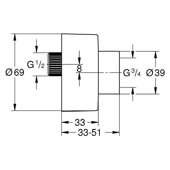 Grohe S-Anschluss (Chrom, Außengewinde: 1 ½″, Innengewinde: ¾″) | BAUHAUS