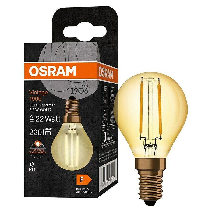 Osram LED-Lampe Vintage Edition 1906 Tropfenform E14 CLP22 (E14, Nicht Dimmbar, Warmweiß, 220 lm, 2,5 W) | BAUHAUS