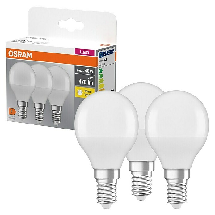 Osram LED-Lampen Set Tropfenform E14 matt (E14, Nicht Dimmbar, Warmweiß, 470 lm, 5 W, 3 Stk.) | BAUHAUS