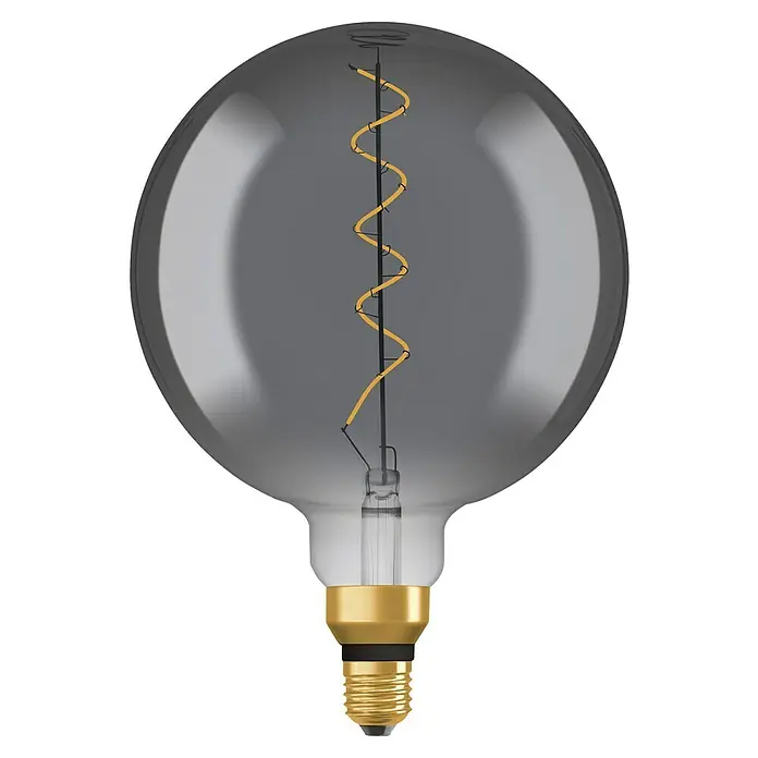 Osram Bombilla LED - E27, No regulable, Blanco cálido, 150 lm, 4 W, Color: Claro/Negro, Globo - Bombilla LED grande de cristal ahumado con filamento espiral dorado y base.