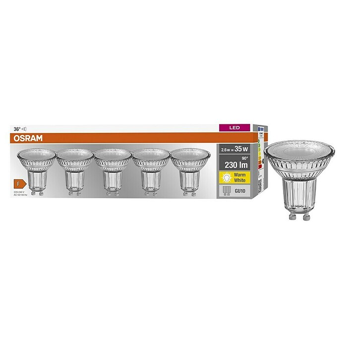 Osram Set LED žarulja  (GU10, Bez prigušivanja, Topla bijela, 230 lm, 2,6 W, 5 Kom.) | BAUHAUS