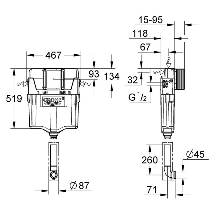 Grohe Unterputz-Spülkasten (2-Mengen-Spülung, 11,8 x 46,7 x 77 cm)