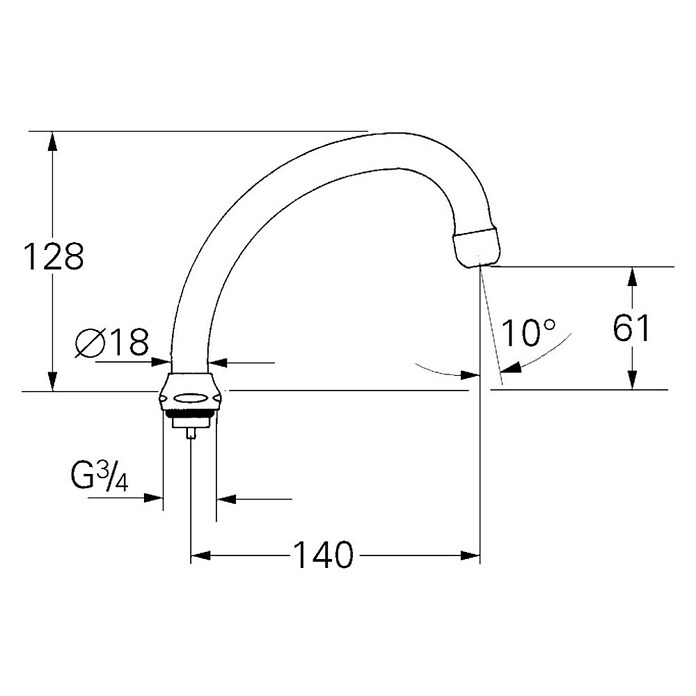 Grohe Rohrauslauf (Chrom, Messing, Ausladung: 140 mm, Mit Anschlag) | BAUHAUS
