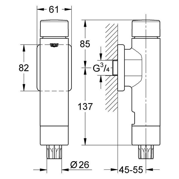 Grohe Rondo WC-Druckspüler (¾″, Ohne Vorabsperrung)