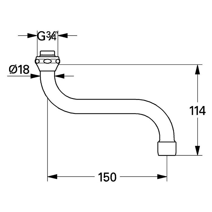 Grohe S-Auslauf Atlanta (Chrom, Messing, Ausladung: 150 mm) | BAUHAUS