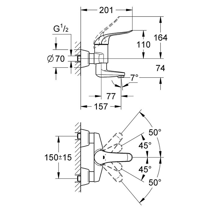 Grohe Euroeco Special Waschtischarmatur (Wandmontage, Chrom, Glänzend, Ausladung Armatur: 175 mm) | BAUHAUS