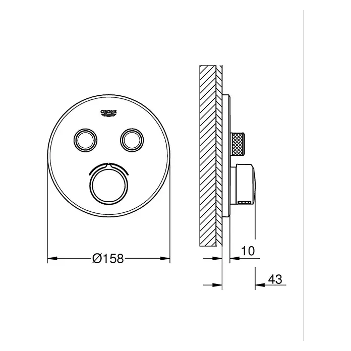 Grohe SmartControl UP-Brausearmatur - Anzahl Absperrventile: 2 Stk., Rund, Chrom, Glänzend - Grohe runder Unterputz-Fertigmontagesatz mit drei Bedienöffnungen und Abmessungen: Ø158mm, 43mm Ausladung.