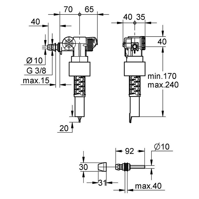 Grohe Universal-Füllventil (⅜″, Mit Versatzausgleichsstück)