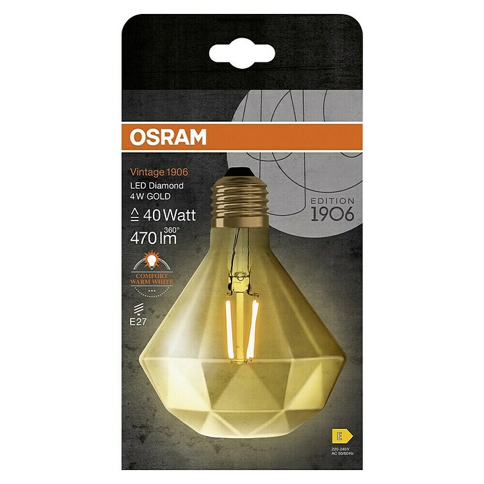 Osram LED-Lampe Vintage Edition 1906 Globe-Form E27 (E27, Nicht Dimmbar, Warmweiß, 470 lm, 4,5 W) | BAUHAUS