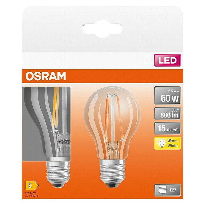 Osram Star LED-Lampe Glühlampenform E27 klar (E27, Nicht Dimmbar, Warmweiß, 806 lm, 7 W) | BAUHAUS