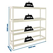Simonrack Simonforte Estantería para cargas pesadas Metal (Al x An x Pr: 200 x 150 x 75 cm, Capacidad de carga por balda: 600 kg, Número de baldas: 4 ud., Inserción, Blanco, Bandejas no incluidas) | BAUHAUS