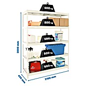 Simonrack Simonforte Estantería para cargas pesadas Metal (Al x An x Pr: 200 x 210 x 45 cm, Capacidad de carga por balda: 500 kg, Número de baldas: 5 ud., Inserción, Blanco/Galvanizado) | BAUHAUS