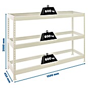 Simonrack Simonforte Estantería para cargas pesadas Metal (Al x An x Pr: 200 x 150 x 45 cm, Capacidad de carga por balda: 600 kg, Número de baldas: 3 ud., Inserción, Blanco, Bandejas no incluidas) | BAUHAUS