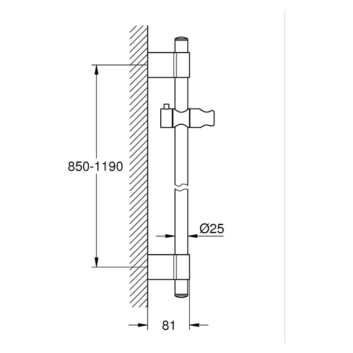 Grohe Rainshower Brausestange - Höhe: 115 cm, Chrom - Wandmontierte Duschstange mit Maßen: 850-1190 mm Höhe, Ø25 mm Stange und 81 mm Wandabstand.